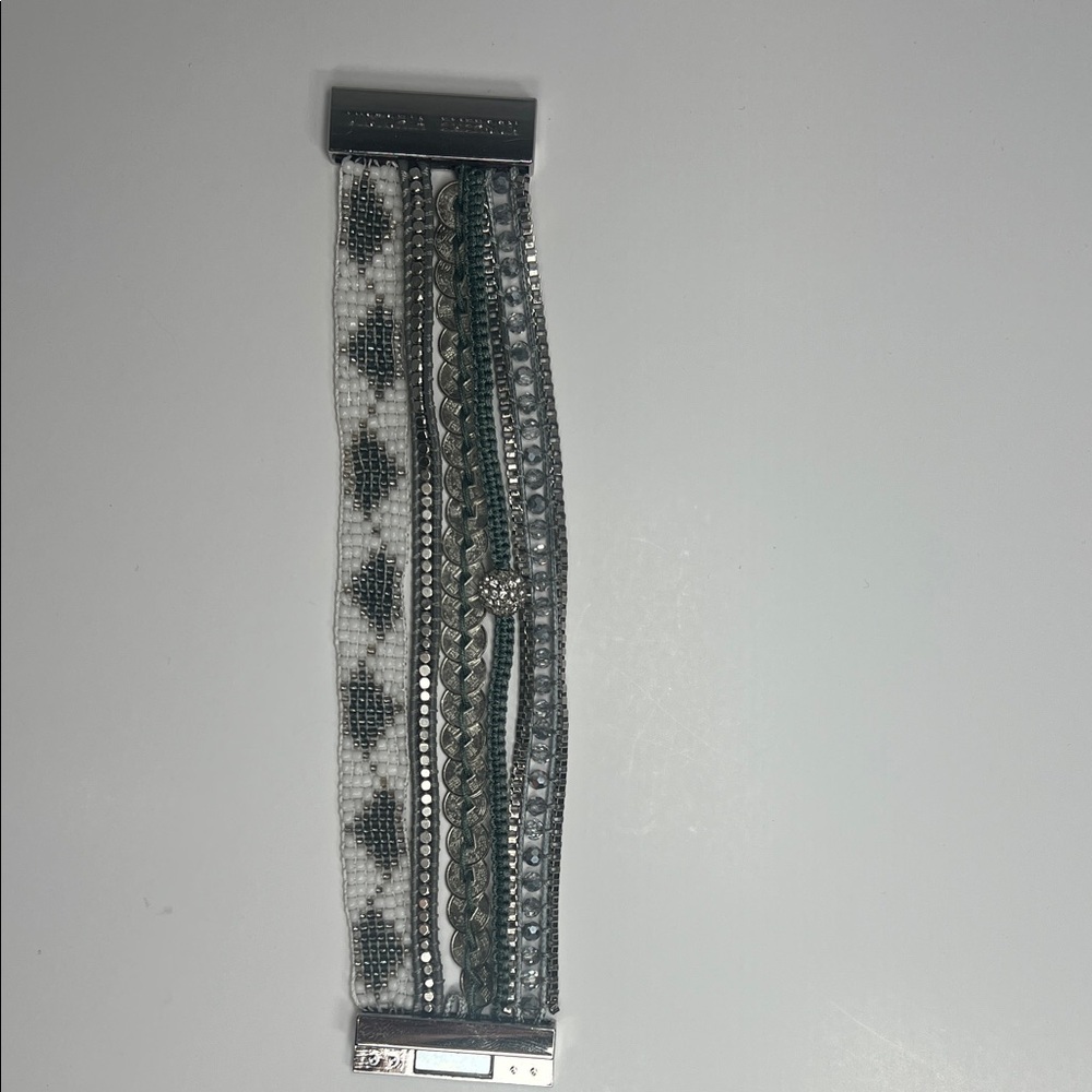 Victoria Emerson Silver and White Boho Cuff Bracelet. - Picture 2 of 3